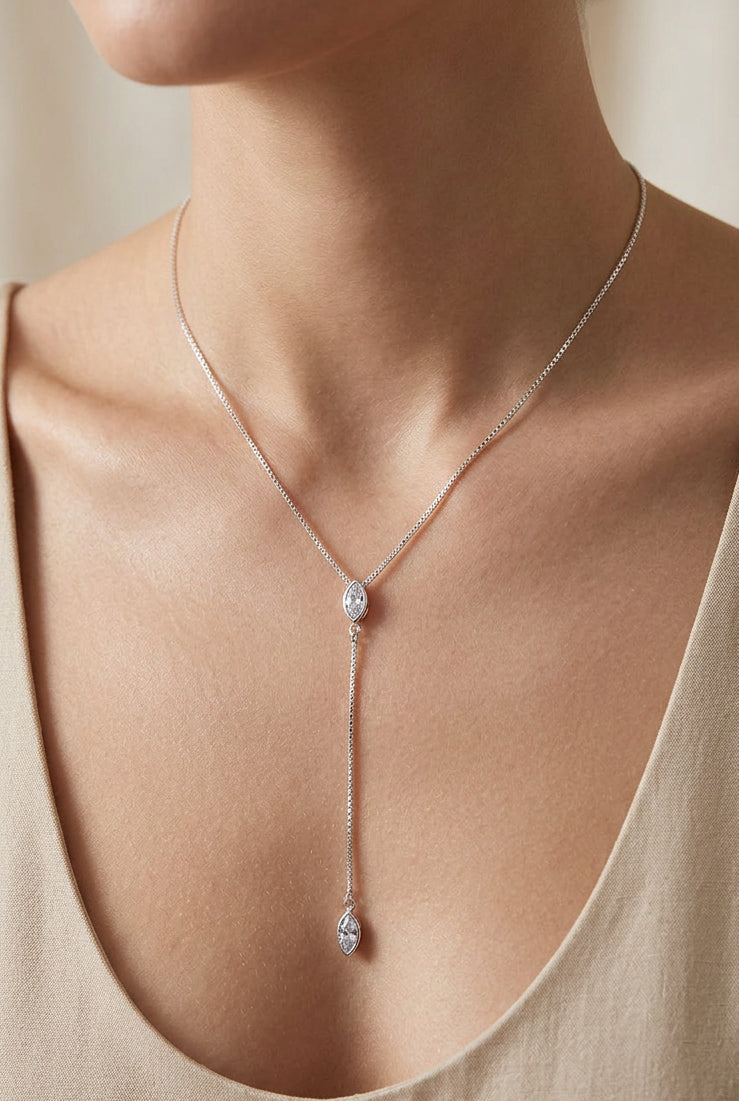 Gold Dipped Delicate Chain Y Pendant Necklace Silver
