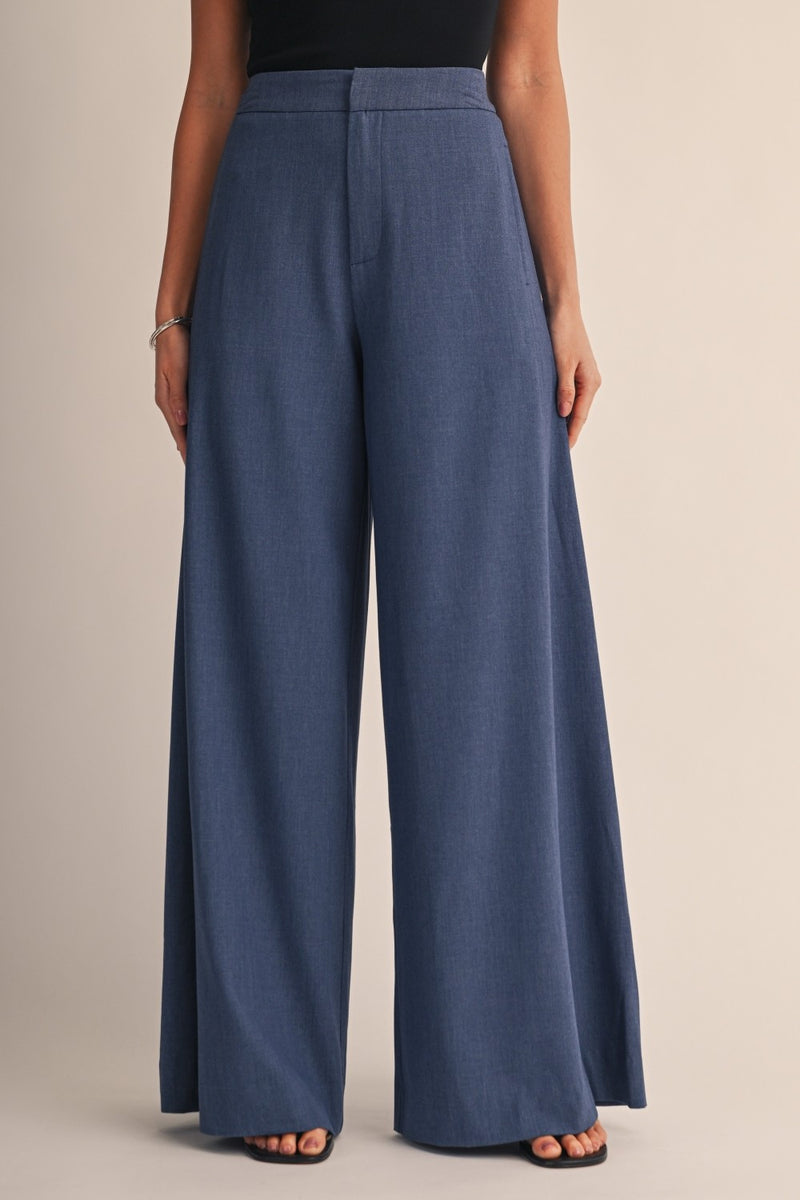 High Waist Tailored Wide Leg Pants Blue