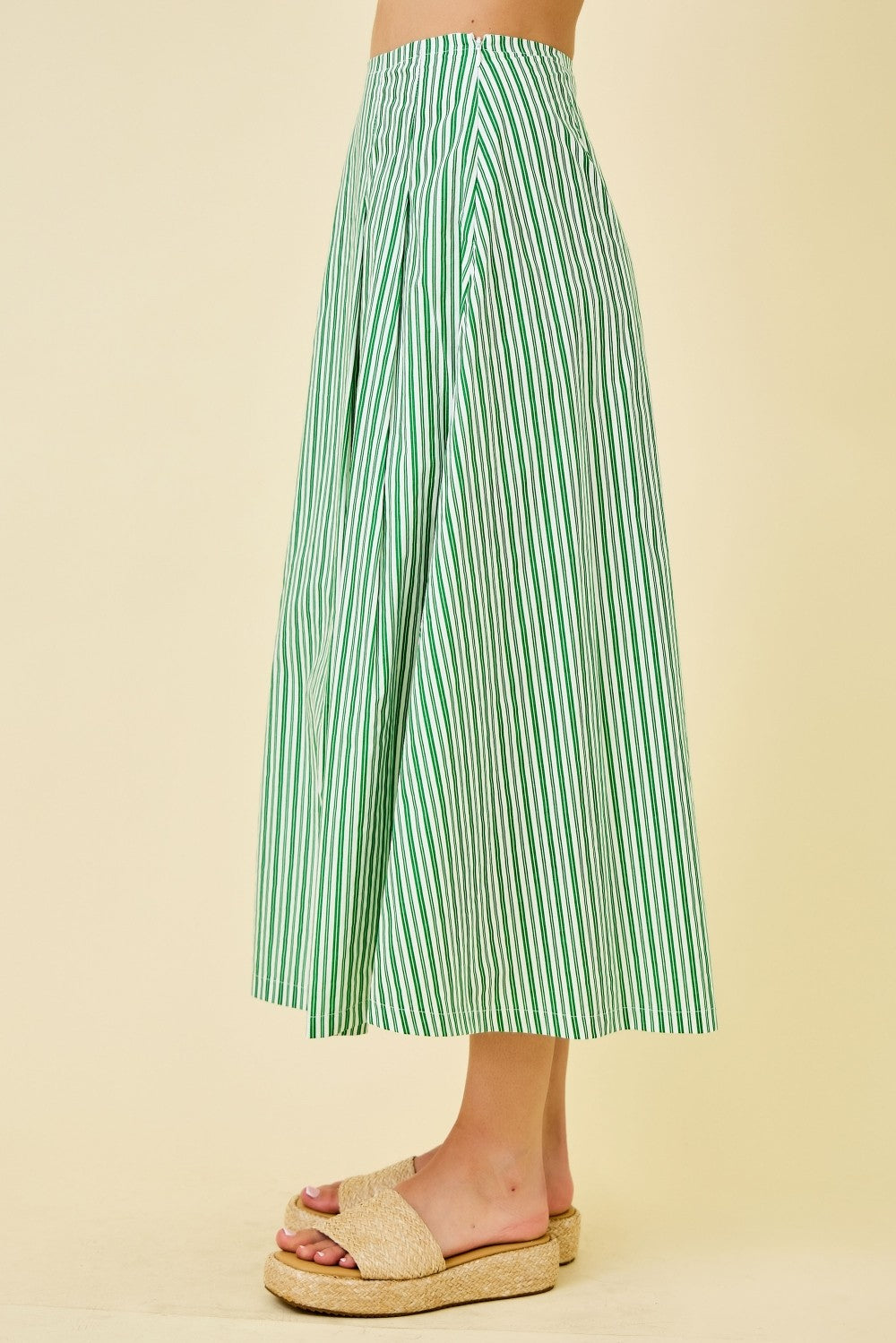 High Waist Stripe Print Maxi Skirt Green