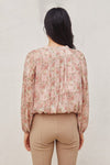 Long Balloon Sleeve Button Down Floral Print Top Mauve