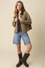 Mindy Long Sleeve Corduroy Contrast Button Down Jacket Olive