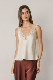 Sleeveless Timeless Lace And Satin Top Ivory