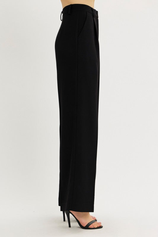 High Waist Pleated Wide Leg Pants Black