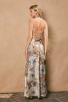 Sleeveless Halter Floral Print Maxi Dress Brown
