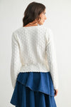 Long Sleeve Button Down Eyelet Knit Top Cream