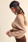 Long Sleeve Off The Shoulder Knit Top Camel