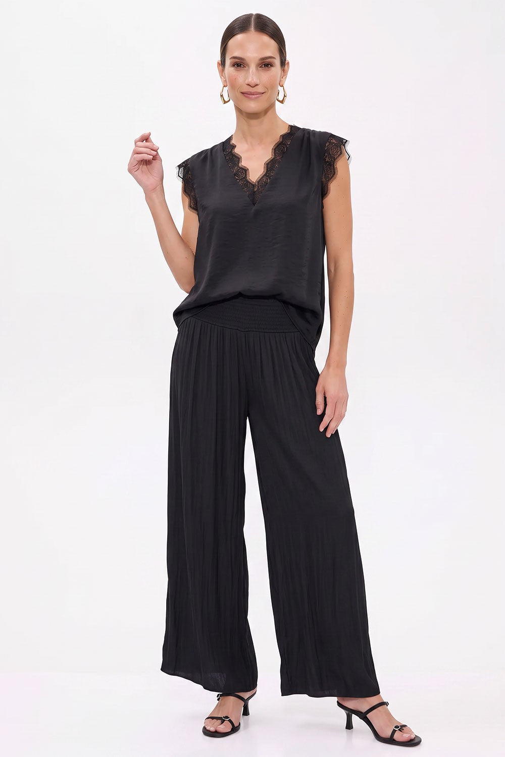 Sleeveless Romantic Lace And Satin Top Black