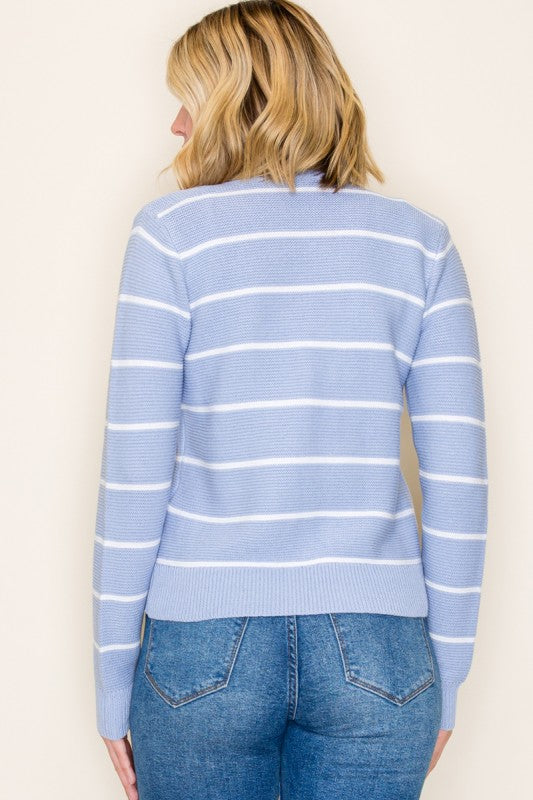 Long Sleeve Tie Front Knit Cardigan Blue