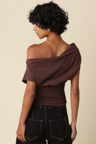 Off The Shoulder Stylish Smocked Top Brown