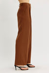 High Waist Pleated Wide Leg Pants Brown