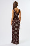 Sleeveless Polka Dot Print Mesh Maxi Dress Brown