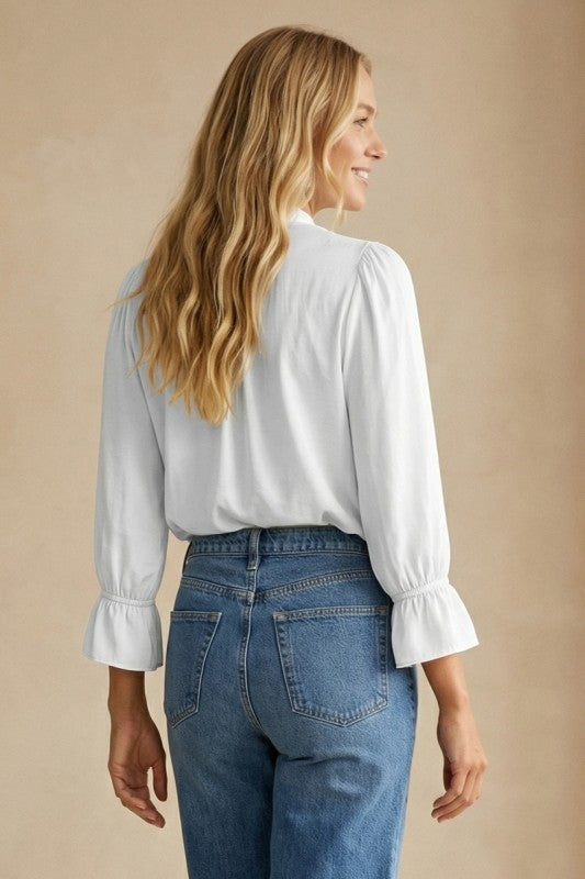 Long Sleeve  Satin Top White