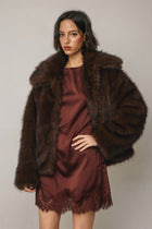 Long Sleeve Faux Fur Jacket Brown