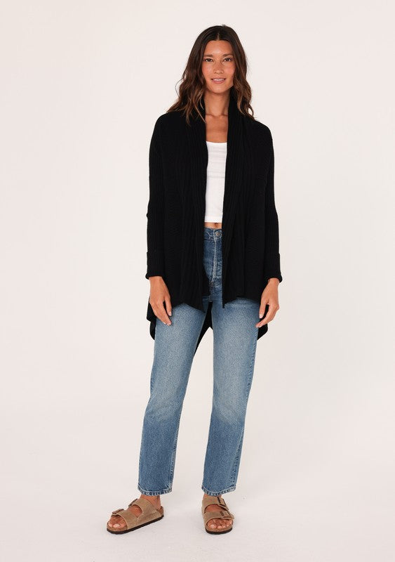 Long Sleeve Open Front Shawl Cardigan Black