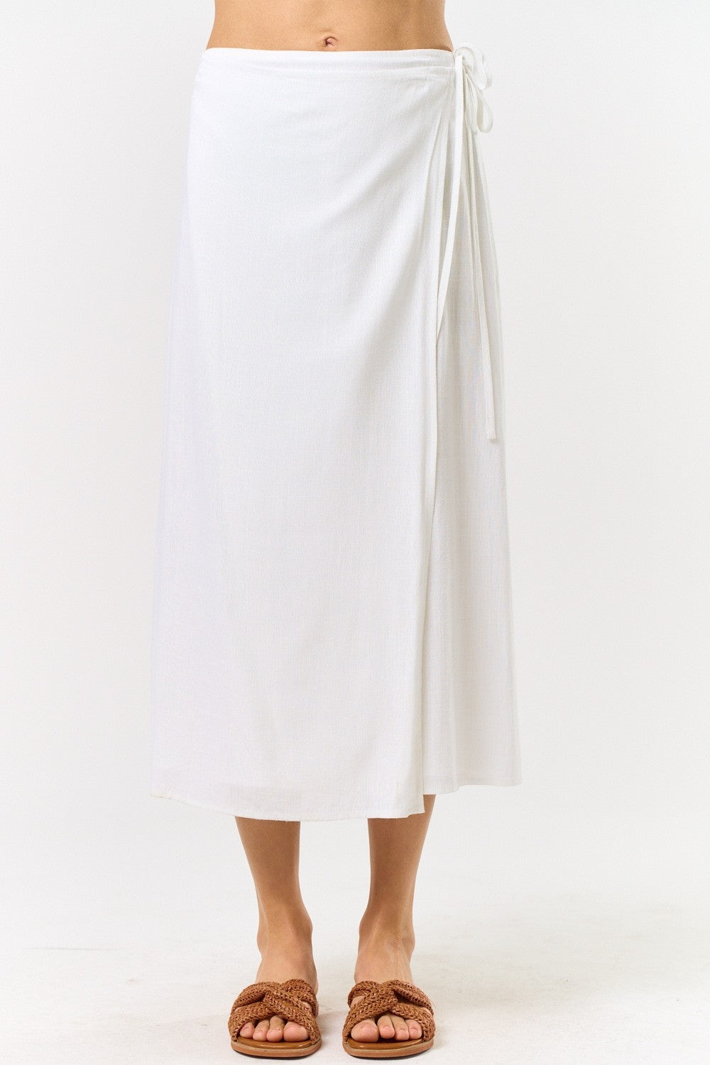 High Waist Wrap Midi Skirt White