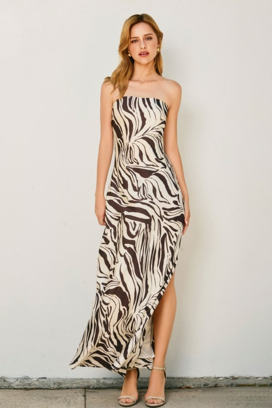 Sleeveless Abstract Print Maxi Dress Brown