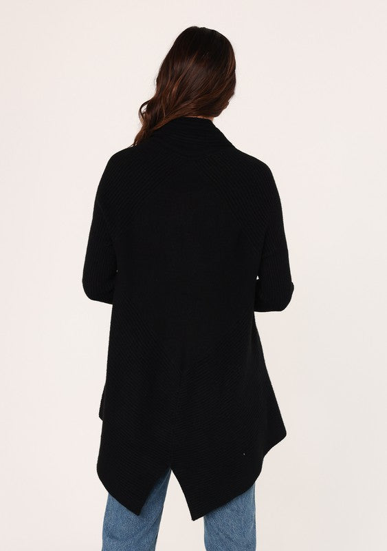 Long Sleeve Open Front Shawl Cardigan Black