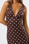 Sleeveless Polka Dot Print Mesh Maxi Dress Brown