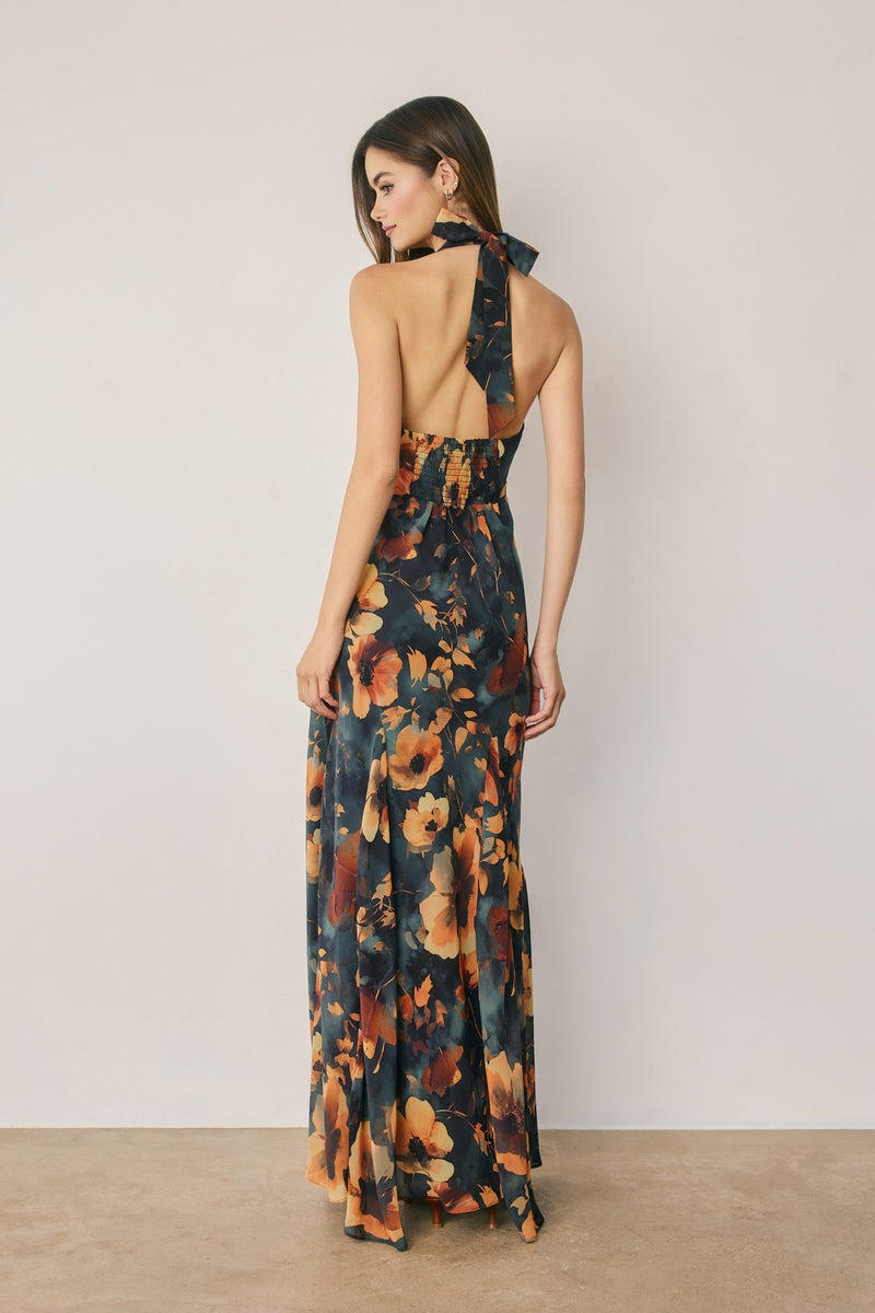 Waitlist 10/5 • Khloe Sleeveless Halter Open Back Floral Print Maxi Dress Blue MEDIUM