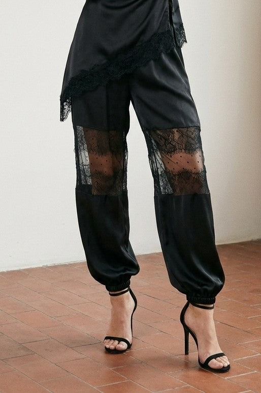 High Waist Playful Lace And Satin Balloon Pants Black