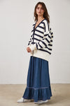 Kellan Long Sleeve Stripe Knit Cardigan Cream