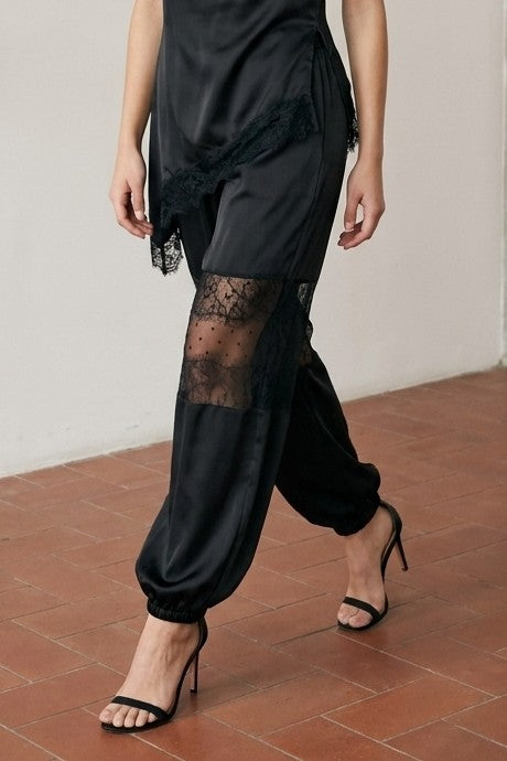 High Waist Playful Lace And Satin Balloon Pants Black