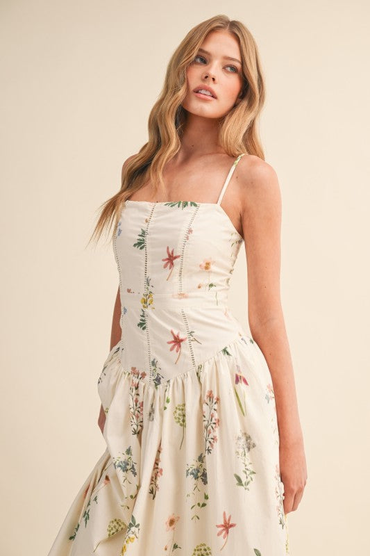 Sleeveless Floral Print Maxi Dress Cream