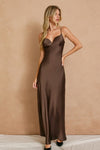 Sleeveless Satin Maxi Dress Brown