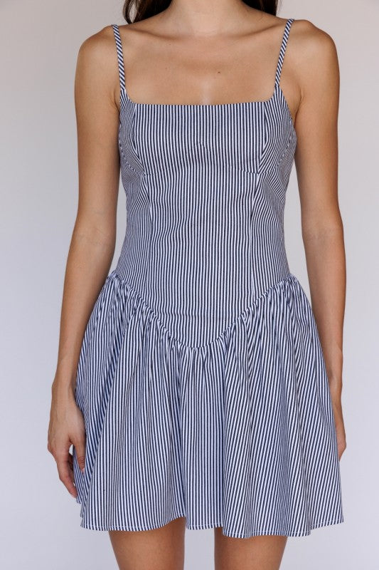 Sleeveless Stripe Print Mini Dress Navy