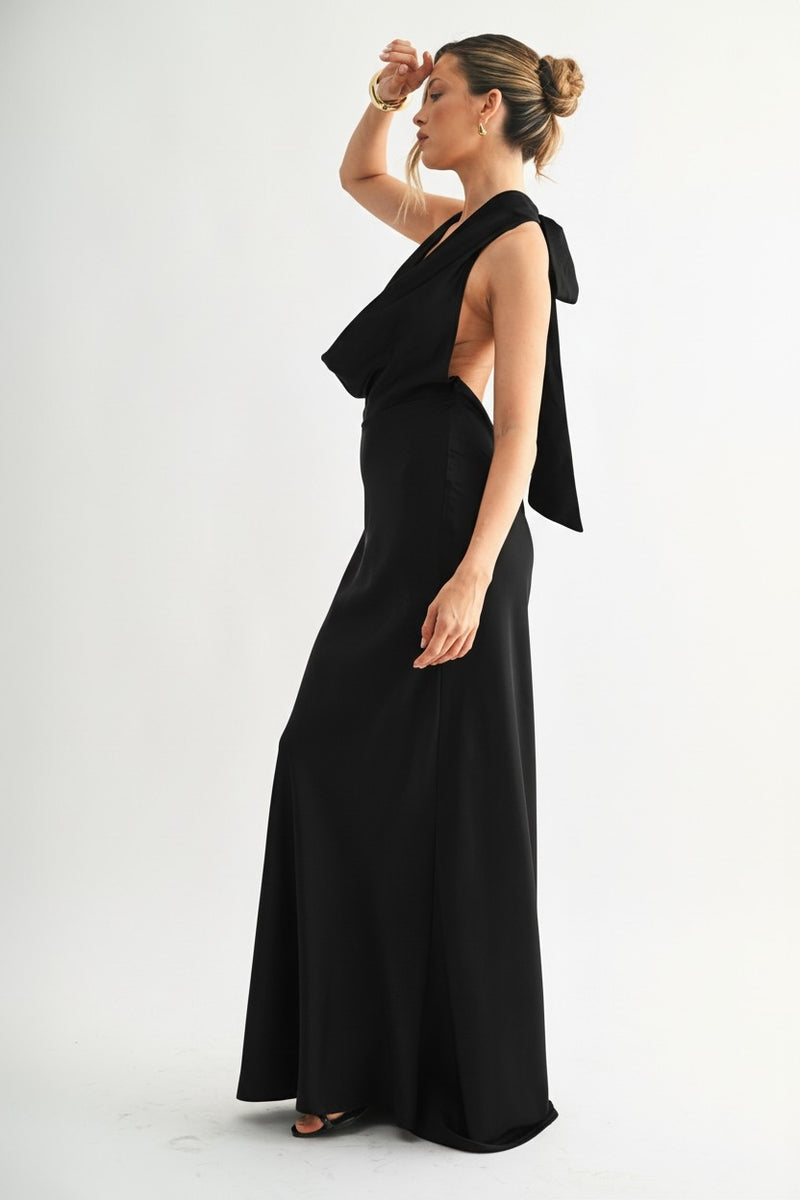 liv halter maxi dress Sleeveless Open Back Black – Miss Match Group Inc Satin halter neck