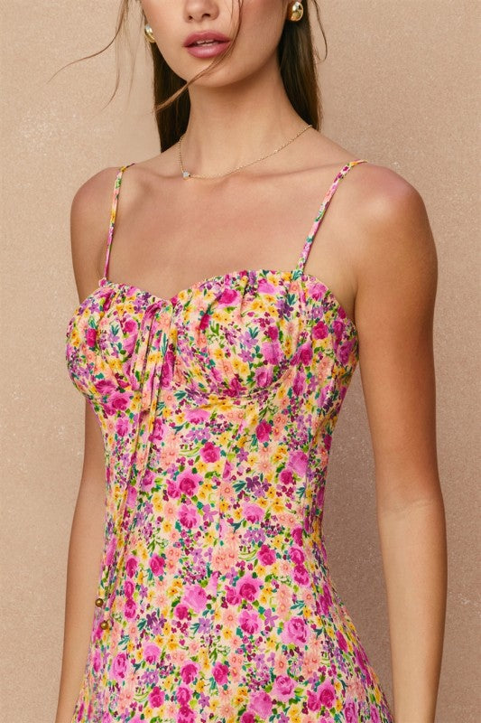 Sleeveless Floral Print Maxi Dress Pink