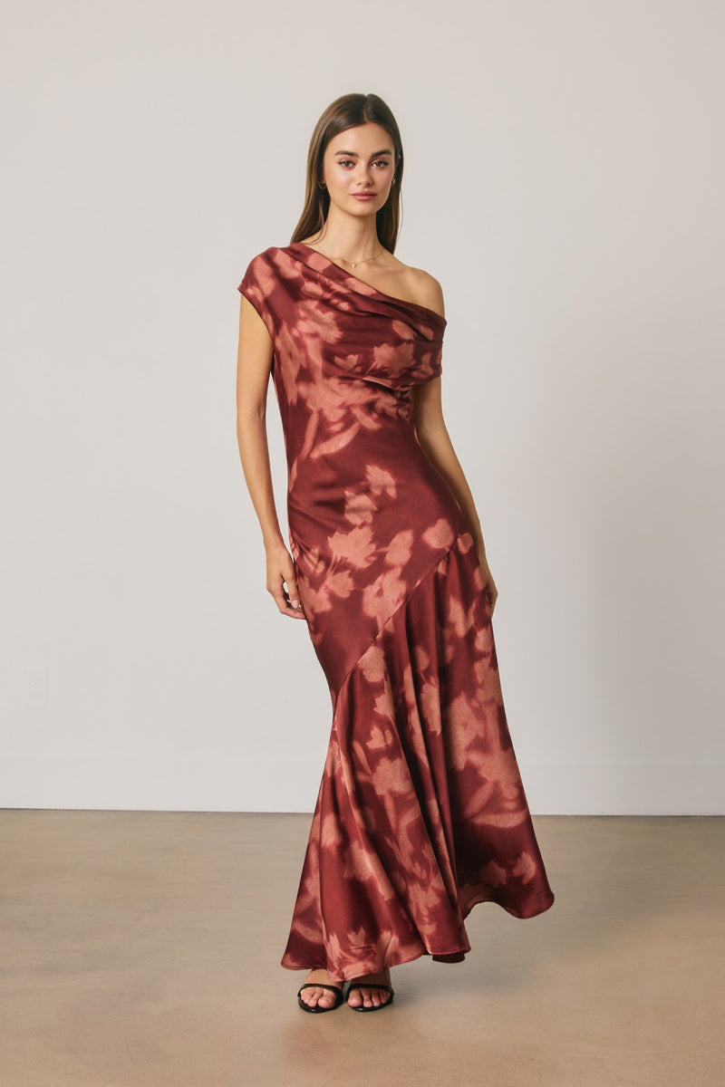 Sleeveless Asymmetrical Floral Print Maxi Dress Red