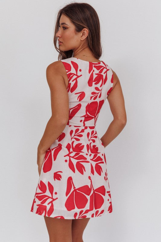 Sleeveless Floral Print Mini Dress White