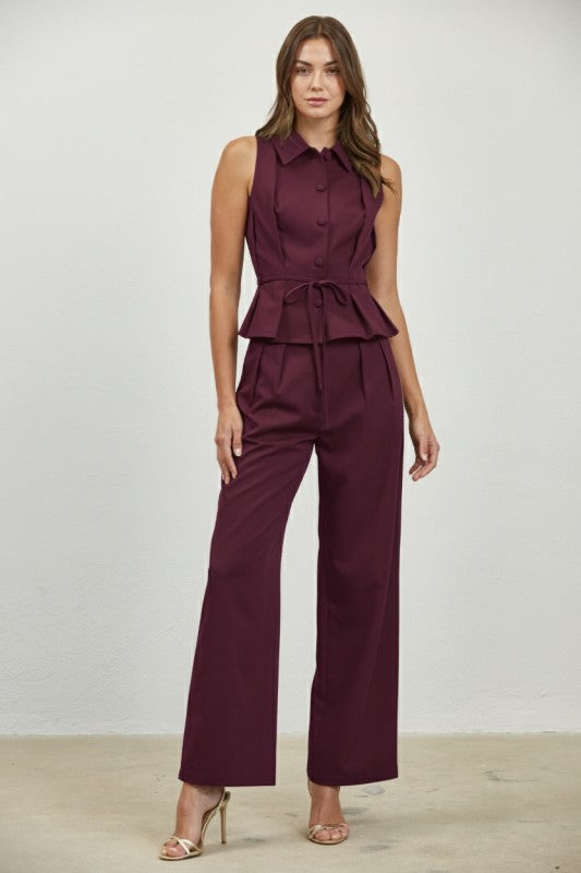 High Waist Wide Leg Pants Burgundy