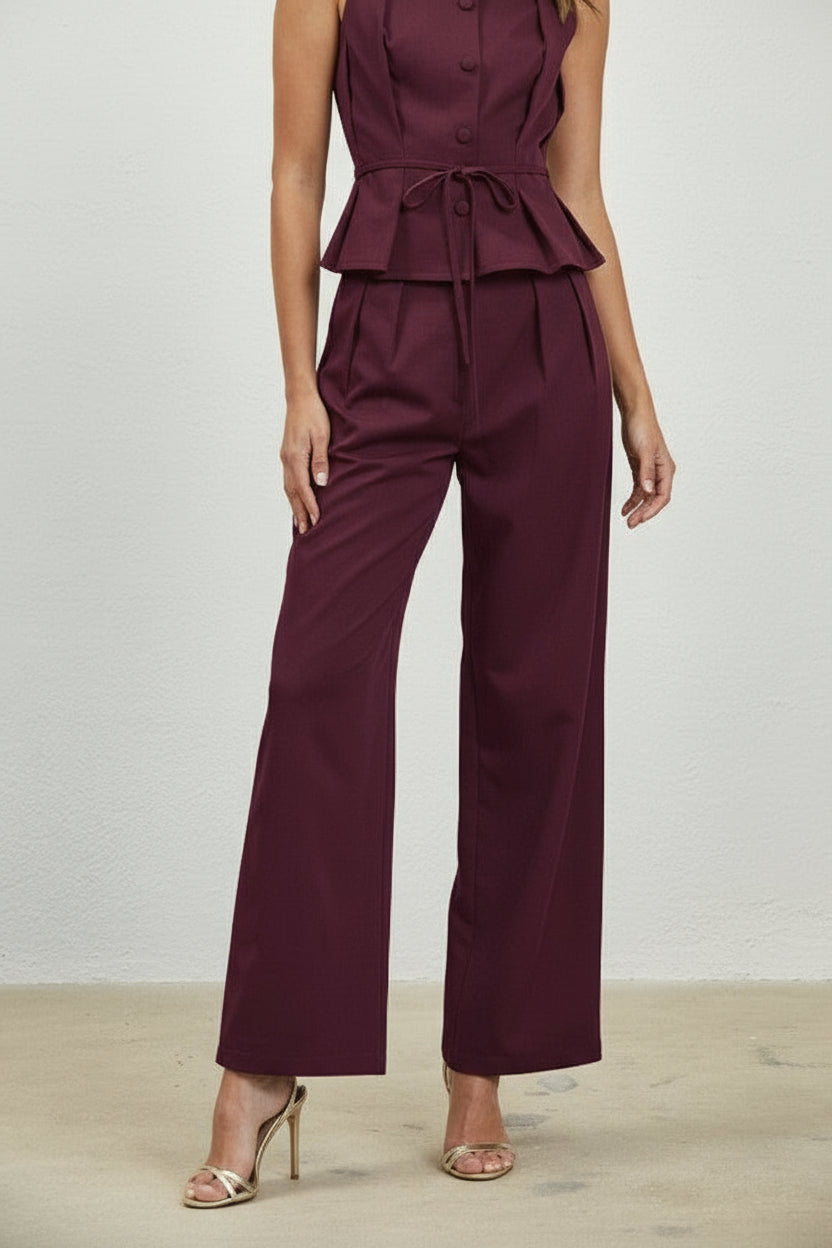 High Waist Wide Leg Pants Burgundy