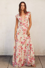  Flutter Sleeve Floral Print Maxi Dress Blush