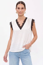 Sleeveless Romantic Lace And Satin Top White