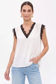 Sleeveless Romantic Lace And Satin Top White