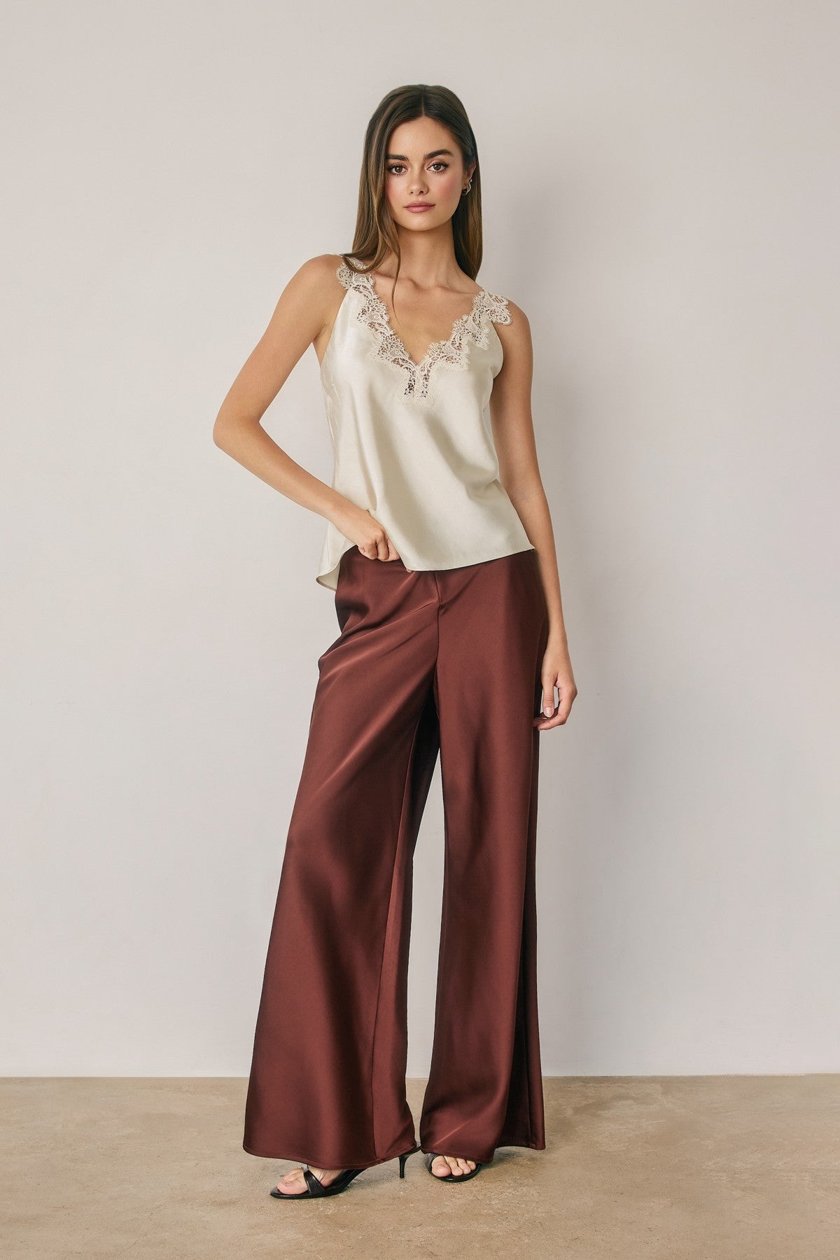 Sleeveless Timeless Lace And Satin Top Ivory