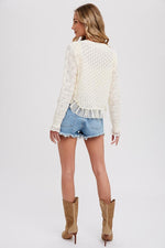  Lace Trim Cardigan Sweater Top Ivory