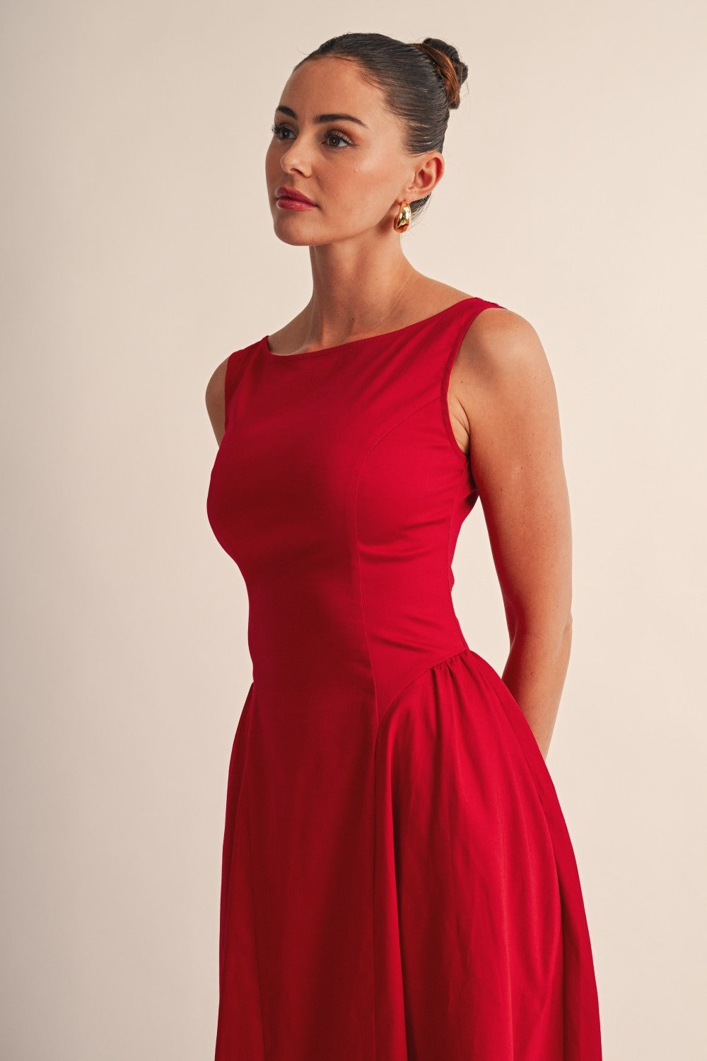 Sleeveless Flare A-Line Midi Dress Red