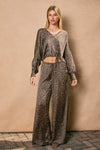 Drawstring Wide Leg Dot Pants Brown