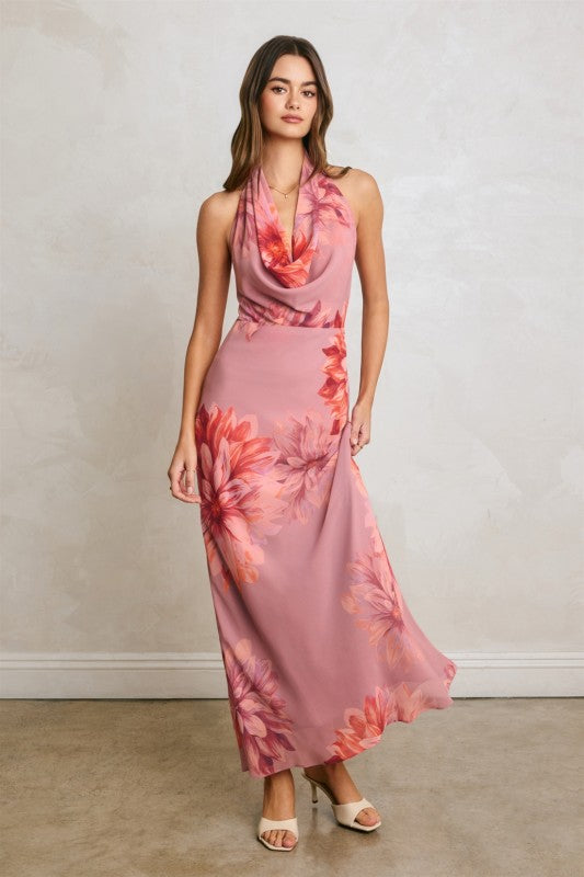 halter neck open back floral bodycon dress Nathalie Halter Neck Floral Mini Dress / Merlot | MESHKI