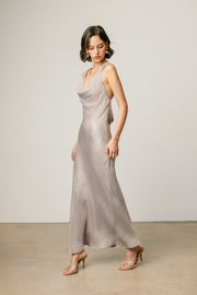 Sleeveless Halter Open Back Metallic Maxi Dress Silver