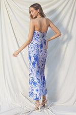 Sleeveless Floral Print Maxi Dress Blue