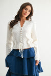 Long Sleeve Button Down Eyelet Knit Top Cream