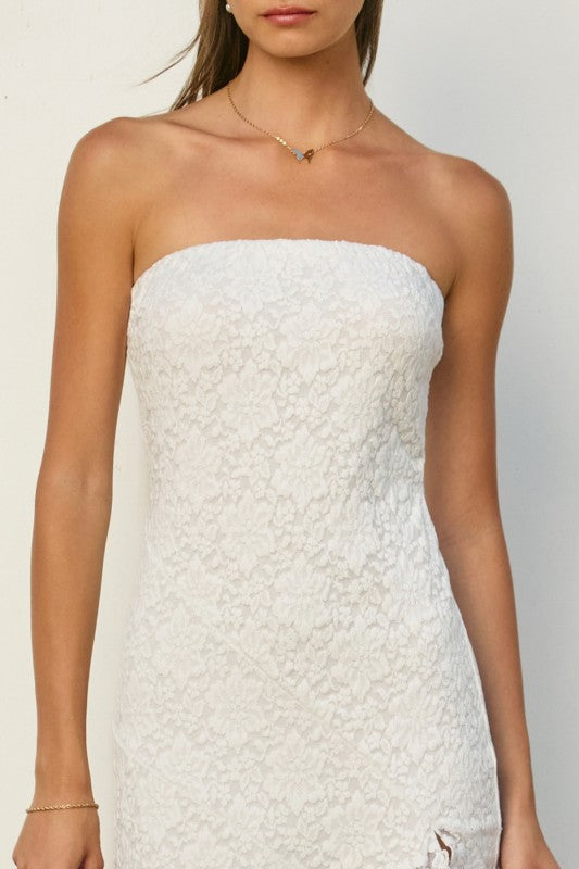 Sleeveless Lace Ruffled Maxi Dress White