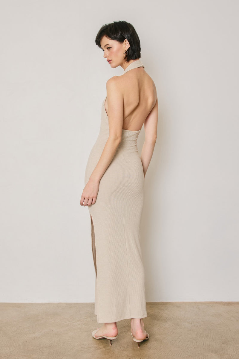 cream halter neck maxi dress Printed Halter Neck Maxi Dress-Cream S
