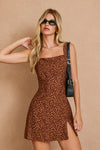  Sleeveless Animal Print Mini Dress Mocha