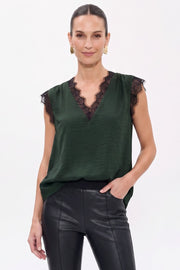 Sleeveless Romantic Lace And Satin Top Green